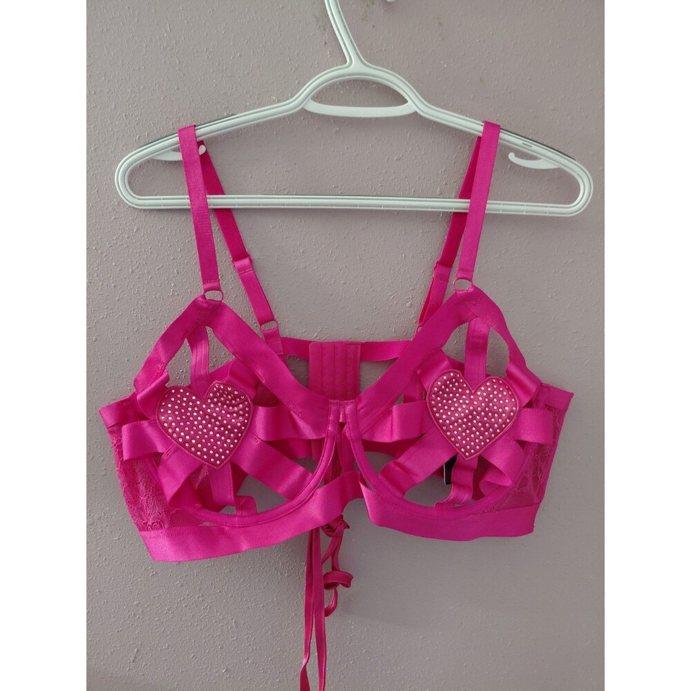 Torrid Diamante Hearts Open Cup Bra Pink Peacock PLUS Size 3X / 22-24 Lingerie